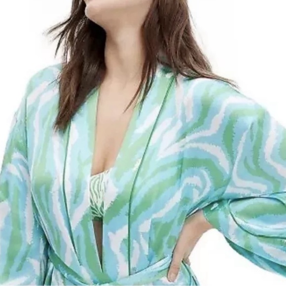 New Diane Von Furstenberg X Target Satin Disco Zebra Green Robe - DVF XS  NWT - Picture 3 of 7